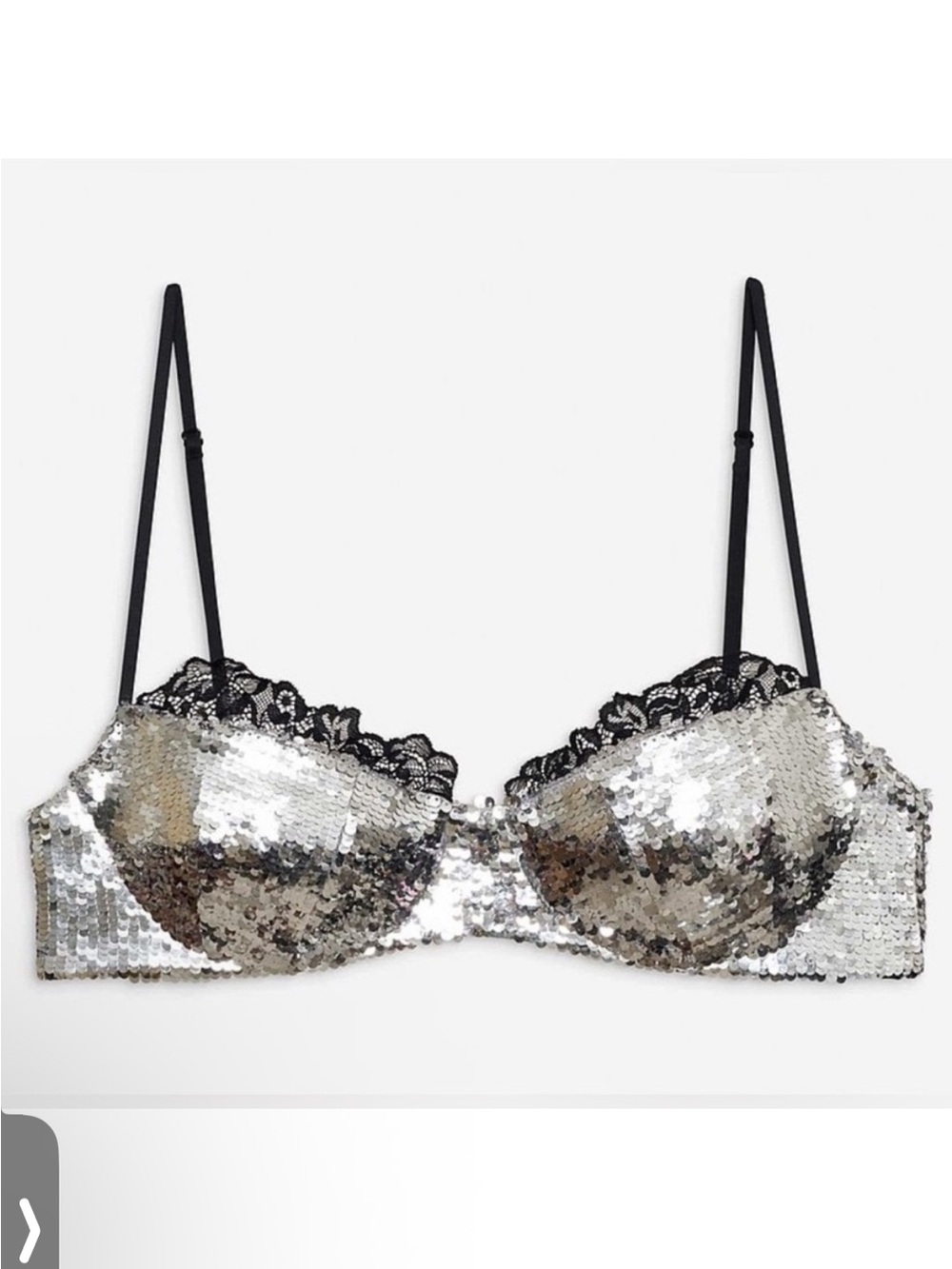 New! For Love & Lemons Maia Sequin Balconette Bra Silver 34568